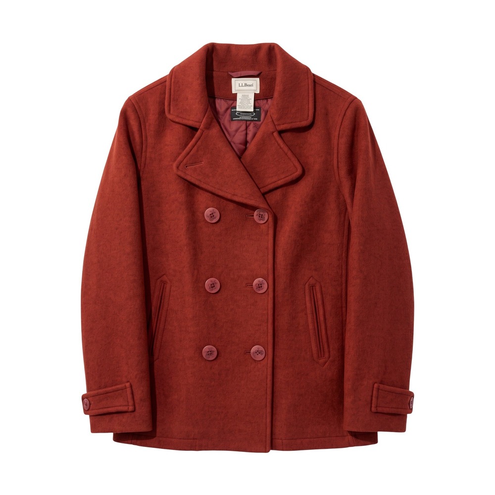LL Bean Womens Wool Pea Coat Rust Orange Insulated Double Breasted Jacket NWT 12